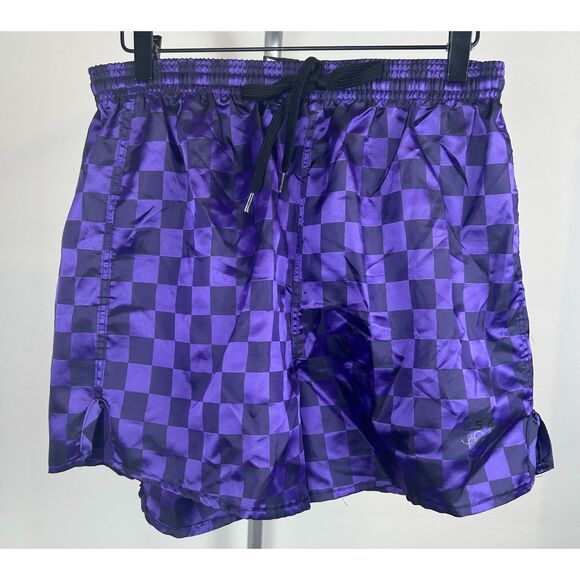 Vintage JC Penney USA Olympics purple Satin Checker nylon soccer shorts M - Picture 1 of 5